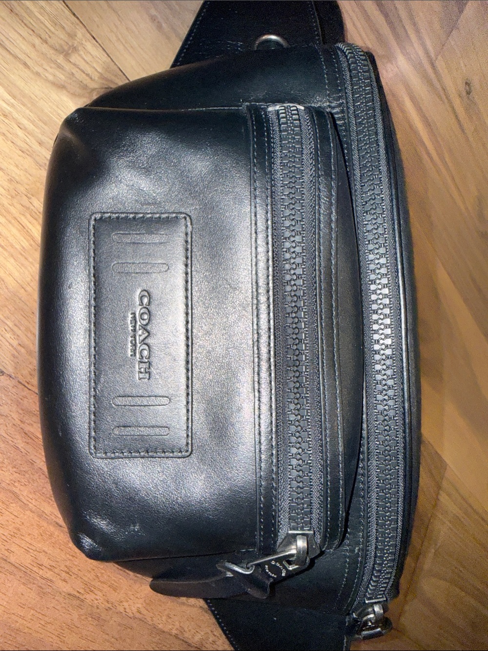Coach Black Leather Men's Belt Bag with Front Zip Pocket